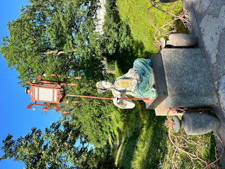 Sculpture of a man on a swing in the park. St. Petersburg, Pushkinの写真素材