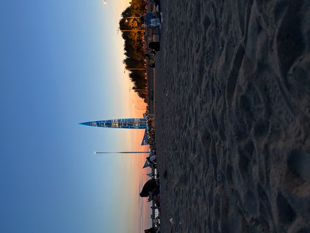 Sunset on the beach in St. Petersburg. St. Petersburg, 300th Anniversary Park, Lakhta, sunsetの写真素材