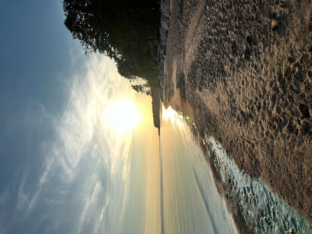 beautiful sunset over the sea, photo as a background, digital image. Saint Petersburg, Laskoviy beach, Solnechnoyeの写真素材