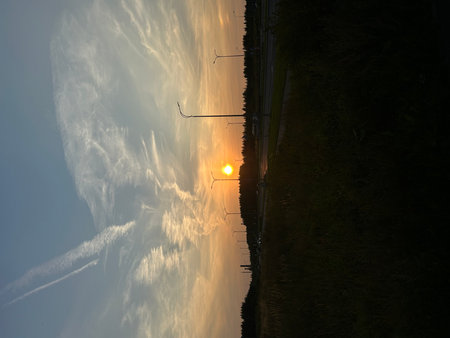 Sunset over the river in the evening, closeup of photo.の写真素材