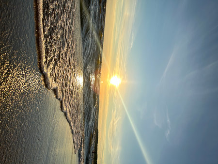 Sunset on the Baltic Sea in autumn. View from above. Saint Petersburg, Zelenogorsk, beachの写真素材
