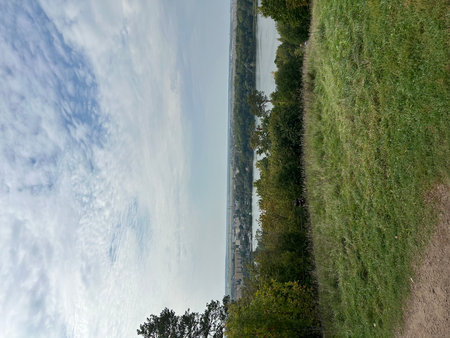 Beautiful view from the top of a hill with trees and grass. Saint Petersburg, Dudergof Heights, Krasnoe Selo, Dudergofの写真素材