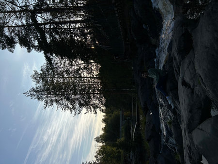 Climbing on the rocks. The view from the top.の写真素材