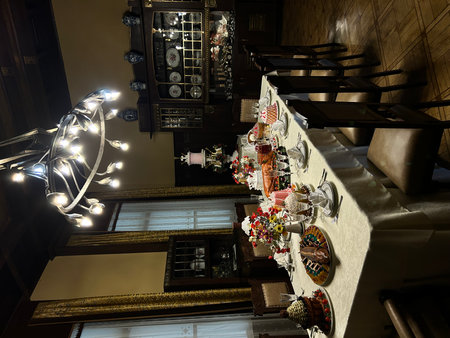 Interior of a restaurant with a lot of candies and candlesの写真素材