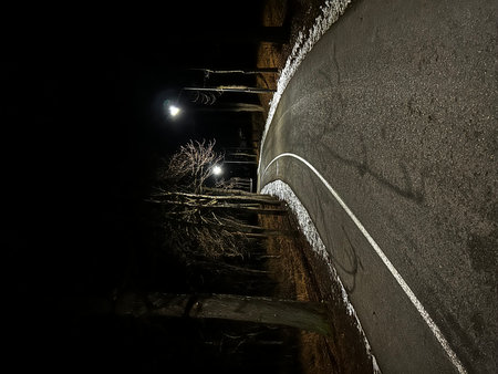 Frozen street at night. Long exposure. Selective focus.の写真素材