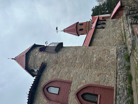 Roofs and chimneys of a medieval castle in Bavaria, Germanyの写真素材