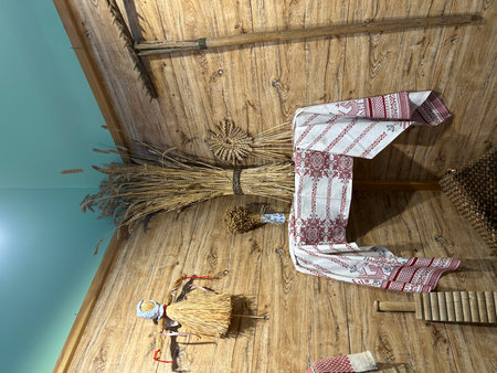 Broom with cloth and broom in a rural villageの写真素材