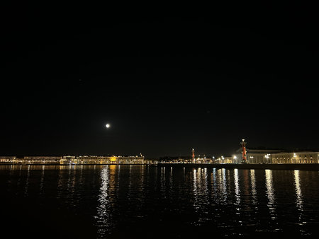 Night view of Neva river, St.Petersburg, Russiaの写真素材