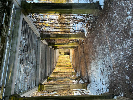 Abandoned bridge over the river in the city of Gdansk, Polandの写真素材