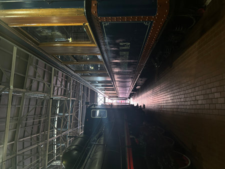 Interior view of a train station in New York City at night