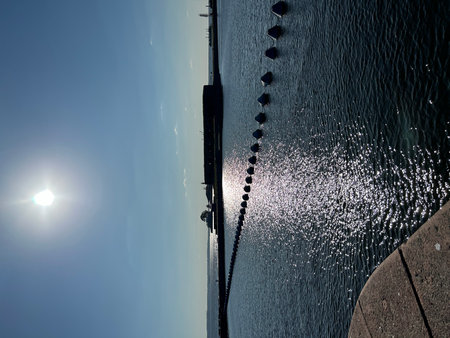 Aerial view of the water surface of the sea at sunset.の写真素材