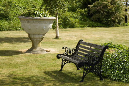Empty bench in a park near Norsminde, Denmarkの写真素材