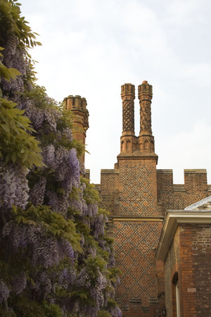 Chimneys on a building at Hampton Court, Englandの写真素材