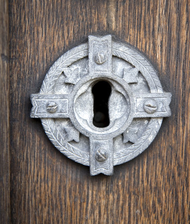 Keyhole in old church door. From hte Cathedral at Aarhus, Denmarkの写真素材
