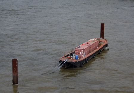 Barge At The Thames. Shot taken from London Eye over the Thamesの写真素材