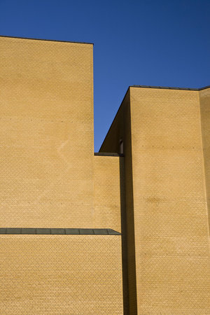 Part of the Concert Hall Aarhus against the blue skyの写真素材