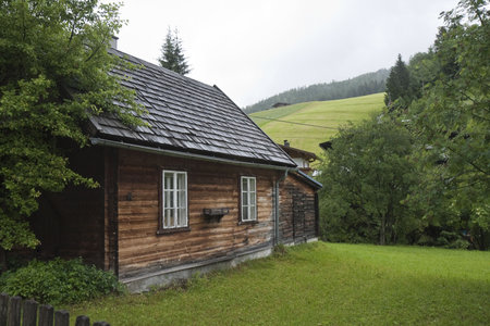 Small House Wooden House in the Austrian Alpsの写真素材