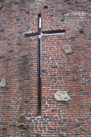 Church window shaped like a cross  From the Baptists Church in Brande, Denmarkの写真素材