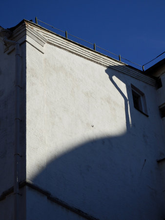 White wall brick building european architecture in russia on a sunny day.