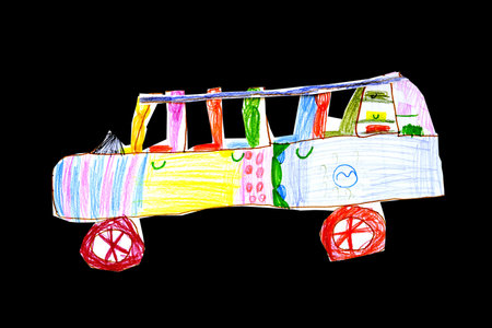 Children's drawing-toy the car cut out from a paperの写真素材