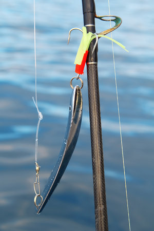 Fishing rod for sea fishing with gear  Close-up