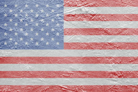 Image of the American flag on a hockey rink  Texture, background