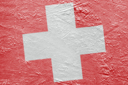 Preview of the Swiss flag on a hockey rink  Texture, backgroundの写真素材