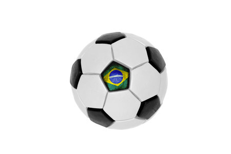 Soccer ball with the image of the Brazilian flag  White background, isolatedの写真素材