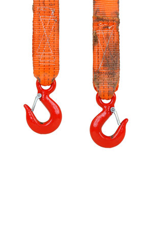 Four old emergency tow rope on a white backgroundの写真素材