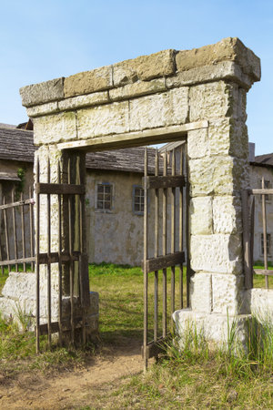A fragment of the old city gates and wooden fences. Exterior, architectureの写真素材