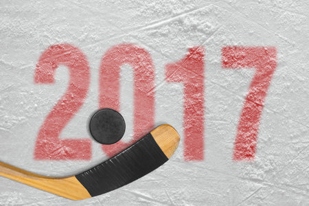 Season 2017 and hockey accessories on ice. Concept