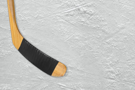 Hockey stick on the ice arena. Concept, background