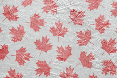 Maple leaves painted on the ice hockey rink. Concept, backgroundの写真素材