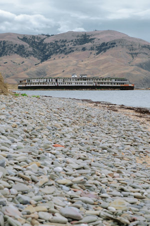 The abandoned old steamer on the seashoreの写真素材