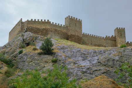 Ancient towers and walls of the Genoese fortress. Architecture, exterior, historyのeditorial素材