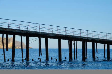 Old sea pier closeup. Transport, travel, natureの写真素材