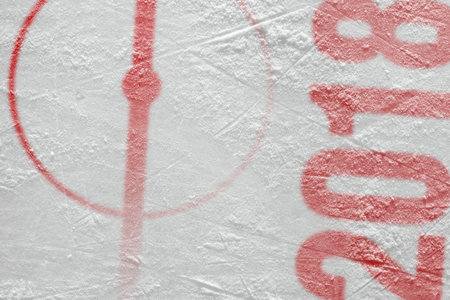 Hockey arena with markings. Fragment, concept, hockey, backgroundの写真素材