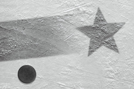 Drawing and hockey accessory on the ice arena. Concept, hockey, background, wallpaperの写真素材