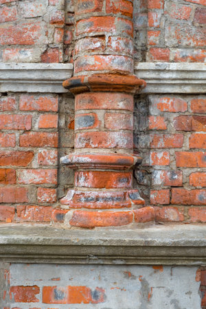 Brick fragment of the wall of the monastery building. Architecture, exterior, backgroundの写真素材