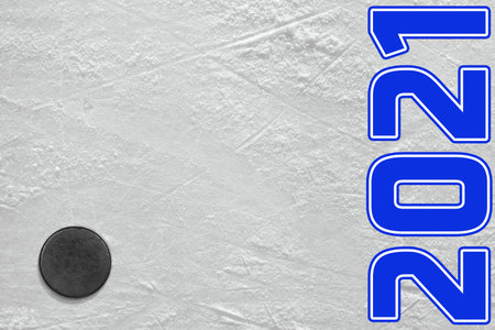Hockey accessory lying on the ice arena. Concept, hockey season