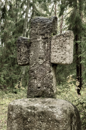 Ancient worship stone cross large. Architecture, religion, historyの写真素材