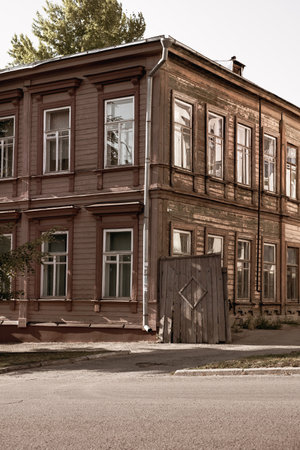 Old city wooden house of historical buildings. Architecture, history