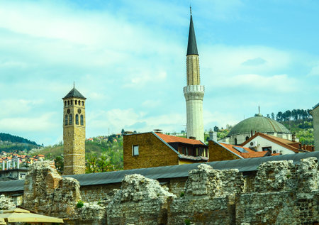 Bell Tower and Minarets Sarajevo Panoramaの写真素材