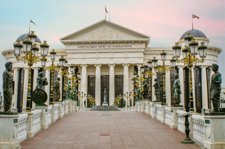 One of the new museums and building on the river in Skopje Macedoniaのeditorial素材