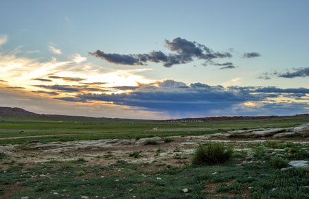 Sunrises On Mongolian Steppes are quiet, serene, and beautiful.の写真素材