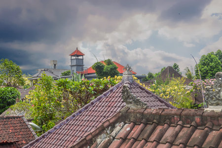Storm Over the Roof Tops In Ubud,Bali, Indonesiaの写真素材