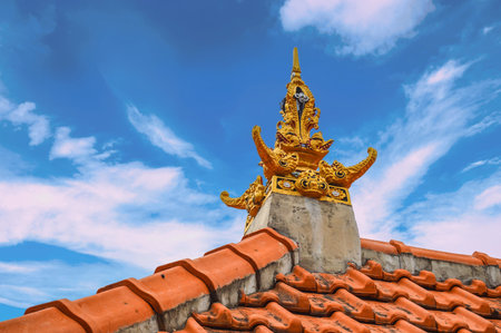 Four Golden Elephants On Rooftop In Ubud, Bali, Indonesiaの写真素材