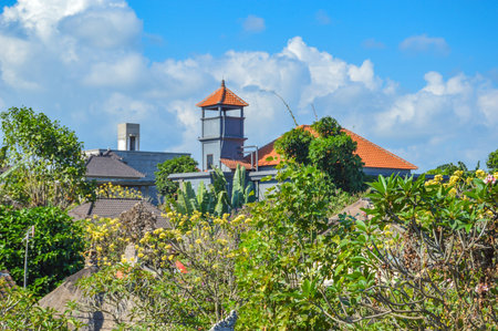 Flowers and Rooftops in Ubud Bali, Indonesiaの写真素材