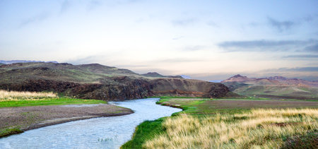 Panorama of The Ong River in Northern Mongolia. This river runs 270 miles through Mongolia.の写真素材