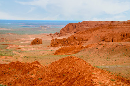 Mongolia is a major location for dinosaur fossils recovered at the flaming cliffs.の写真素材